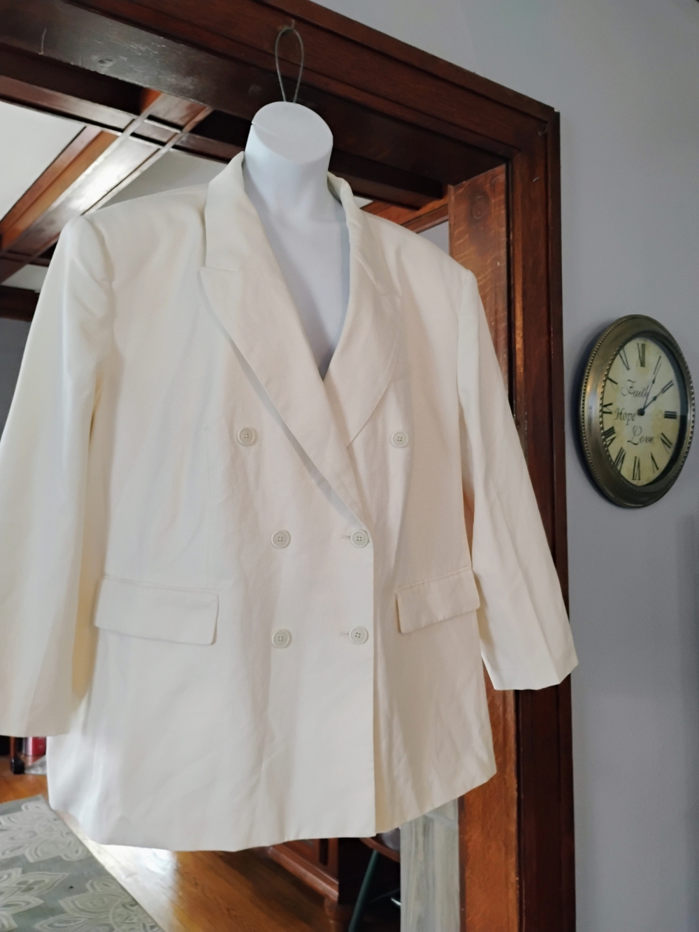 DKNY Cream Double-Breasted Blazer Jacket